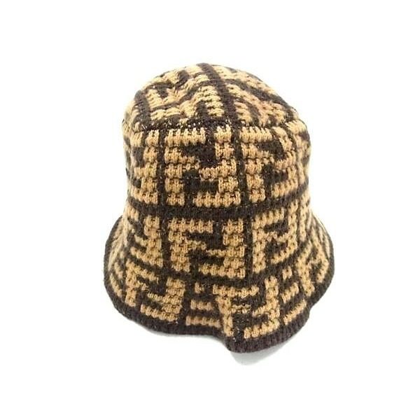 Fendi Zucca Pattern Cashmere Nylon Bucket Hat 56 Brown