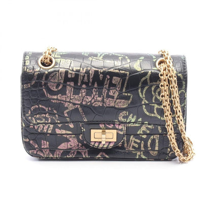 Chanel Shoulder Bag 2.55 Mademoiselle Chain Croco Embossed Black Multi Leather