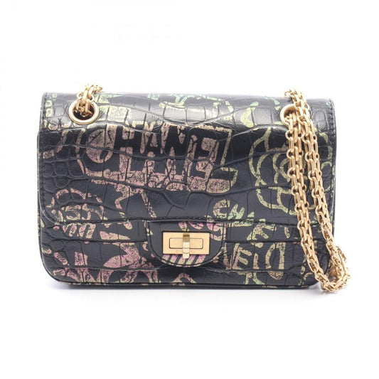 Chanel Shoulder Bag 2.55 Mademoiselle Chain Croco Embossed Black Multi Leather
