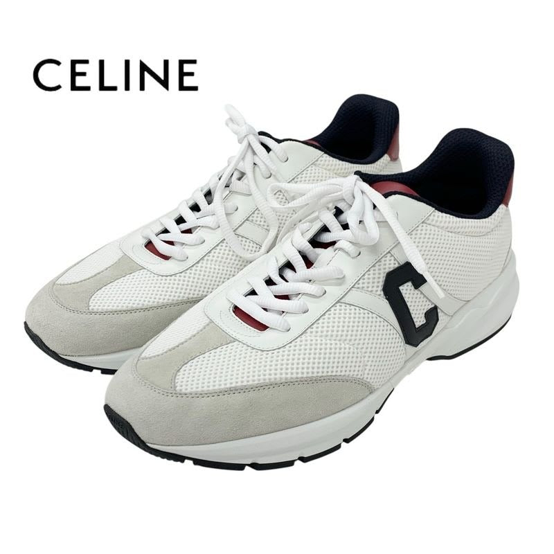 Celine Cr-02 Sneakers Shoes Mesh Leather Suede White Red Triomphe Logo