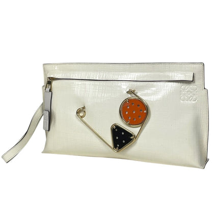 Loewe Anagram Clutch Logo Second Pouch Double Mechano Pin Patent Leather Ivory