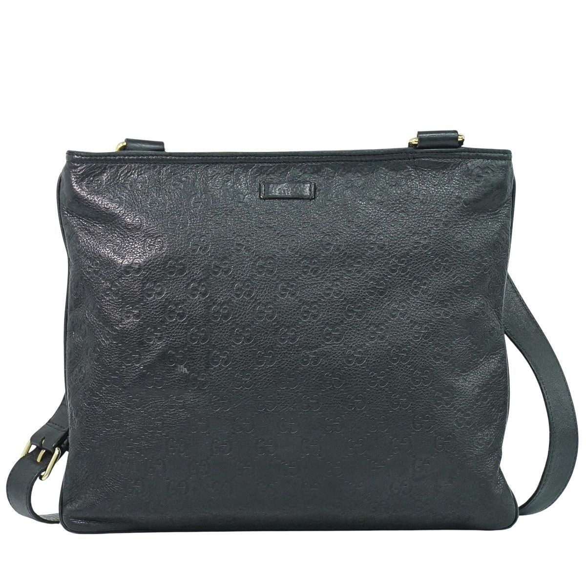 Gucci Guccissima Leather Shoulder Bag Pochette Black