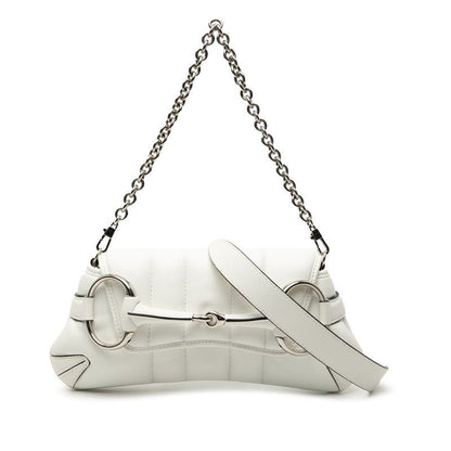 Gucci Horsebit Shoulder Bag Handbag White Leather Women's