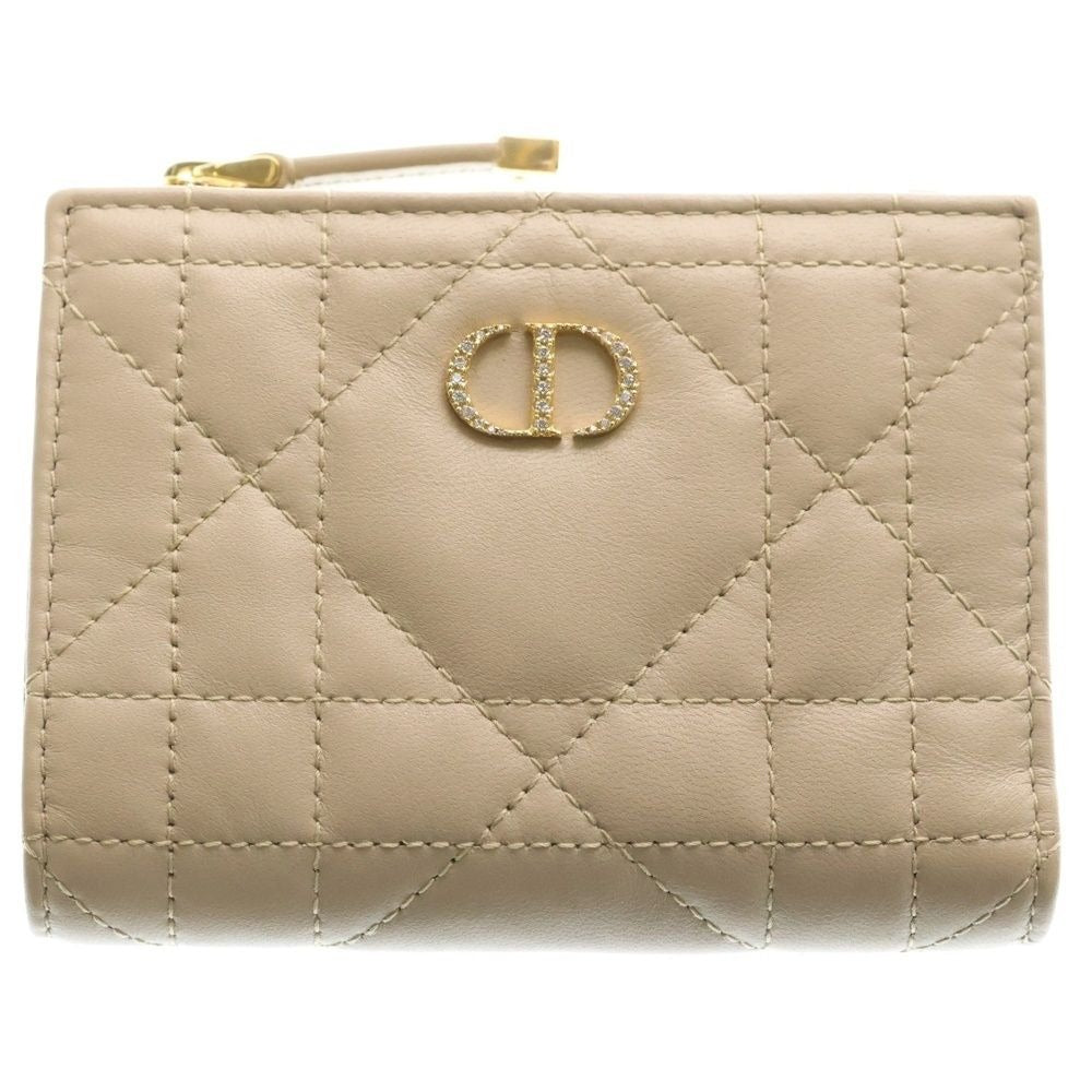 Dior Crystal Wallet Leather Compact Bifold Beige