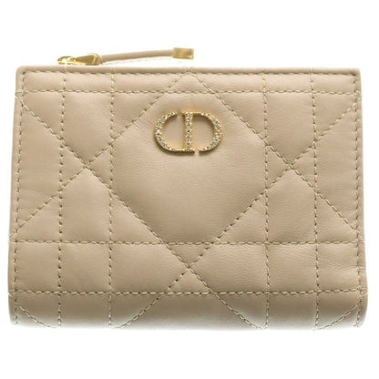 Dior Crystal Wallet Leather Compact Bifold Beige