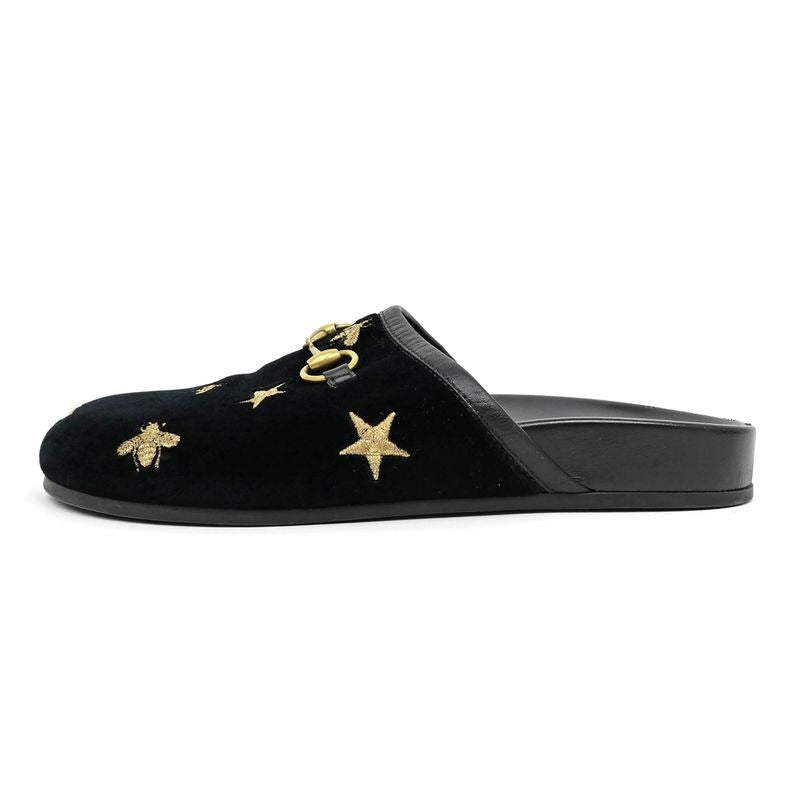 Gucci Sandals Horsebit Bi-bk Black Size 35 Embroidery