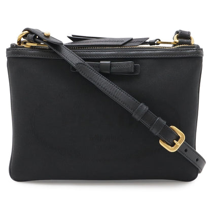 Prada Logo Jacquard Ribbon Shoulder Bag Pochette 2-Way Clutch Leather Nero