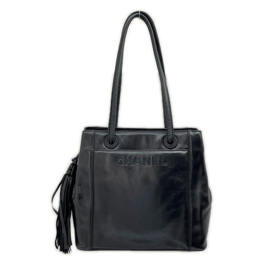 Chanel Shoulder Bag Logo Fringe Hotei Black