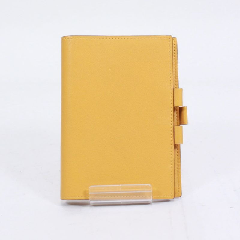 Hermes Agenda GM Leather Yellow Wallet Silver