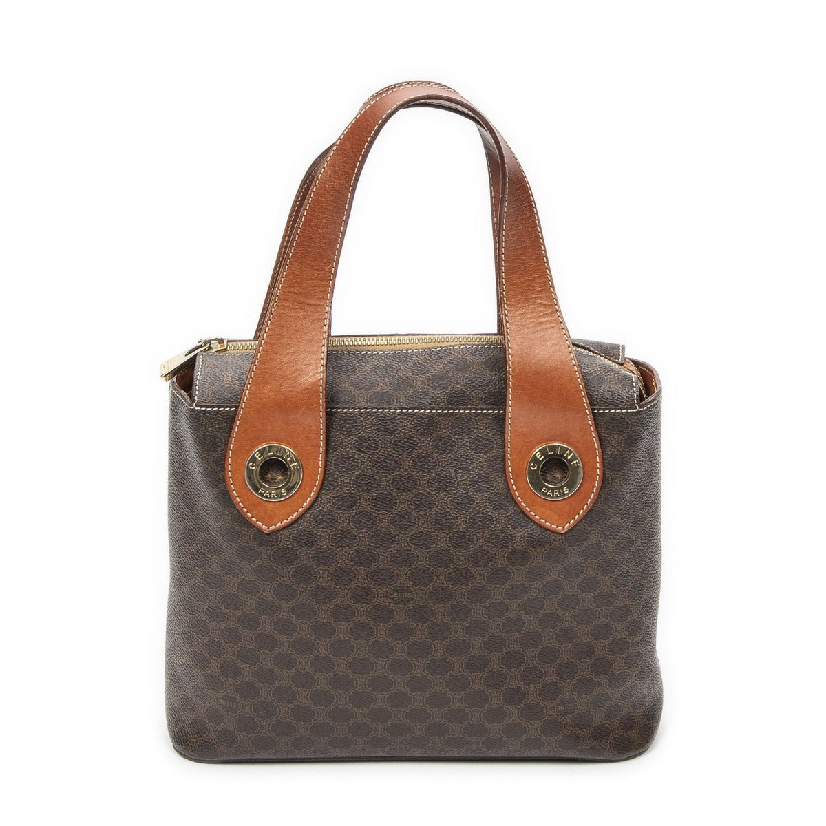 Celine Square Zipped Brown Macadam Canvas Tote