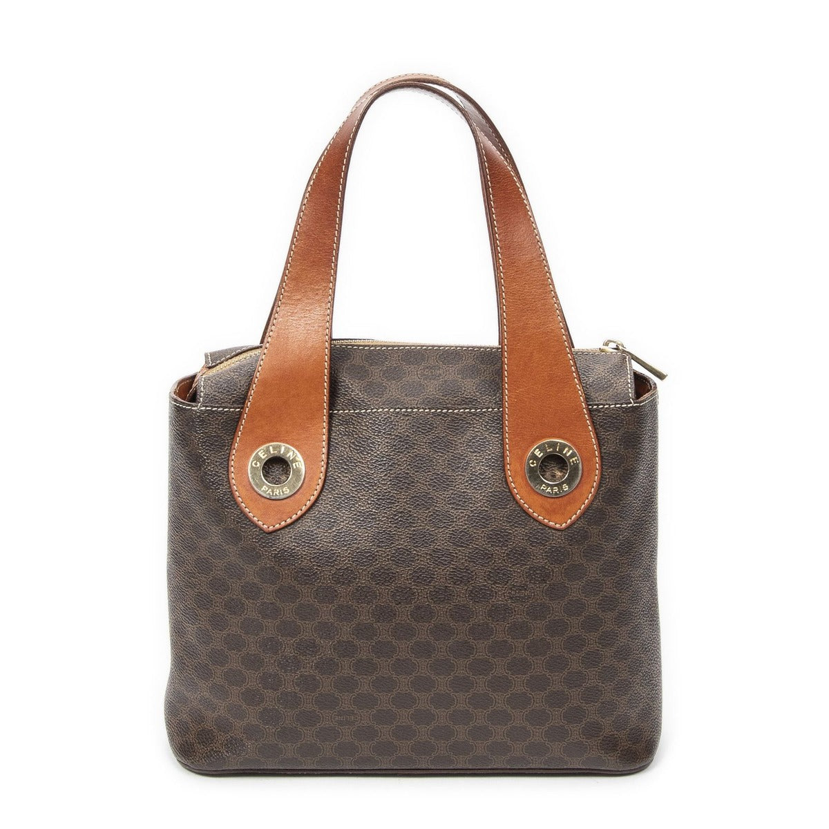Celine Square Zipped Brown Macadam Canvas Tote — view 5