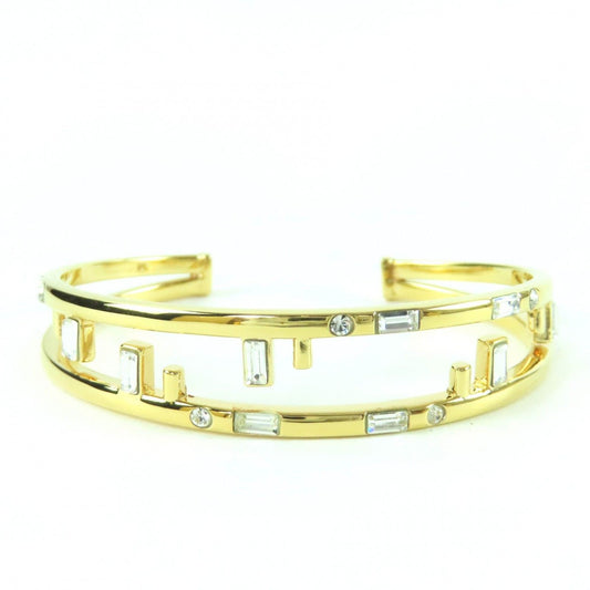 Fendi First FF Motif Rhinestone Bangle Bracelet M Gold
