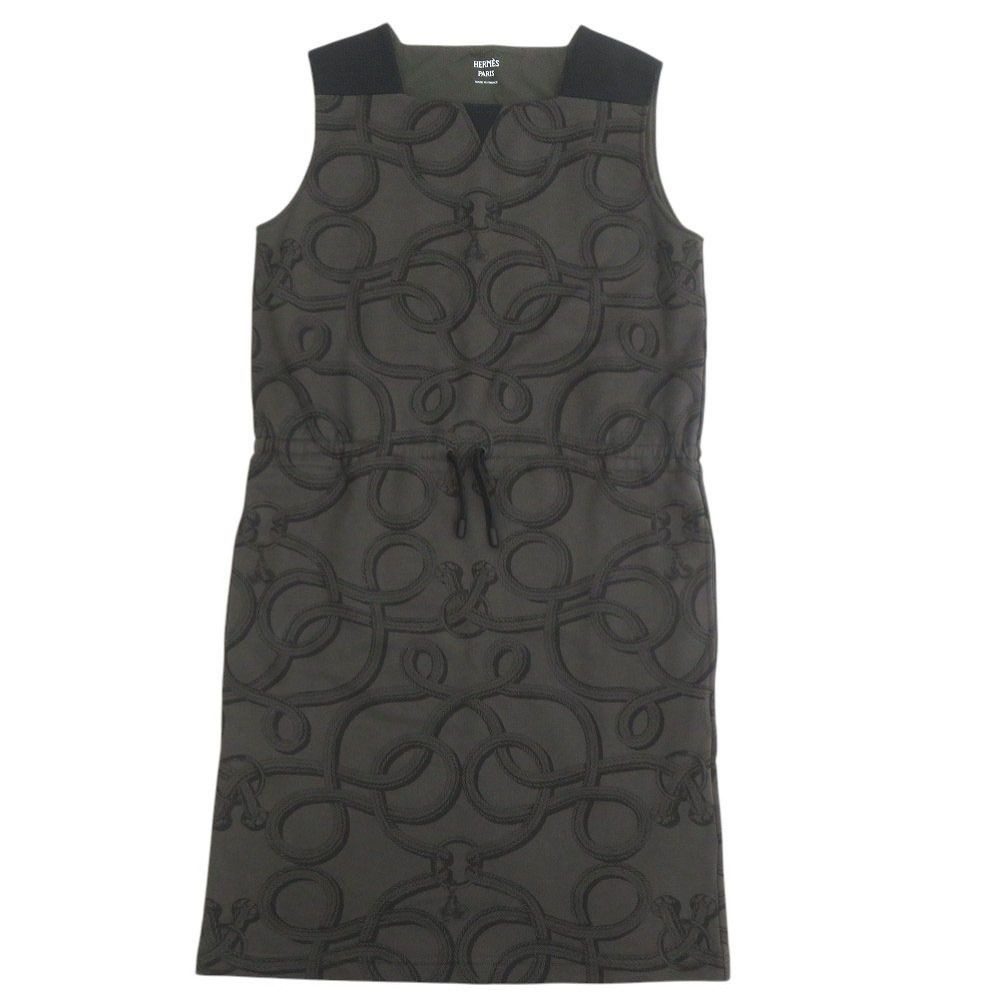 Hermes Palfuroire Mix 36 Cotton Dark Gray Black Sleeveless Dress
