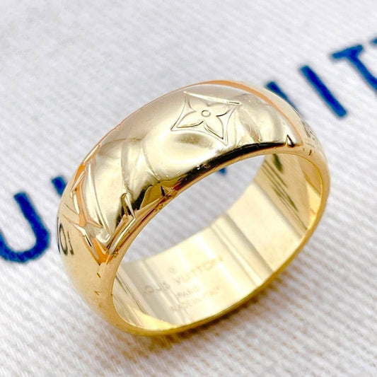 Louis Vuitton Signet Monogram Logo Gold Ring 10