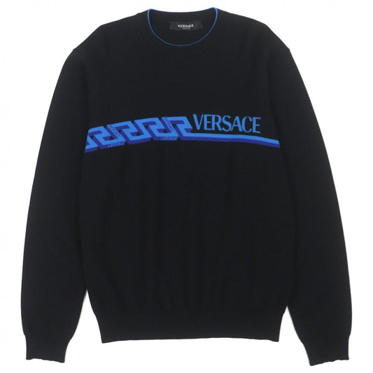Versace Wool Logo Pullover Knit Sweater Black 48