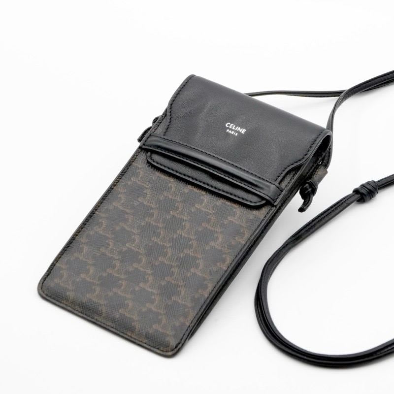 Celine Mobile Smartphone Accessories Leather Canvas Black Triomphe Logo Phone