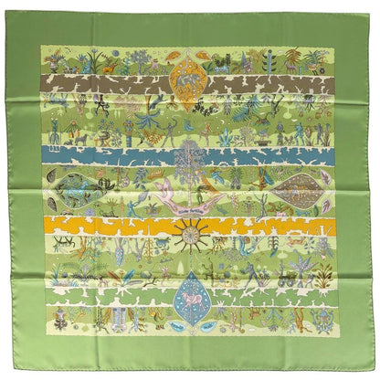 Hermes Carre 90 River Fertiles Fertile Scarf Silk Green Multicolor