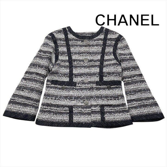 Chanel CC Logo Coco Button Tweed Collarless Jacket 36 Multi