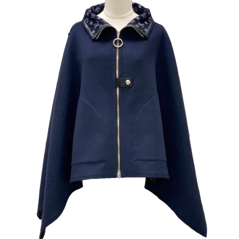 Louis Vuitton Monogram Cape Coat Poncho Outerwear Reversible Wool Navy
