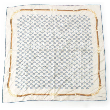 Celine Silk Triomphe Logo Chain Pattern Large Scarf Ivory Blue