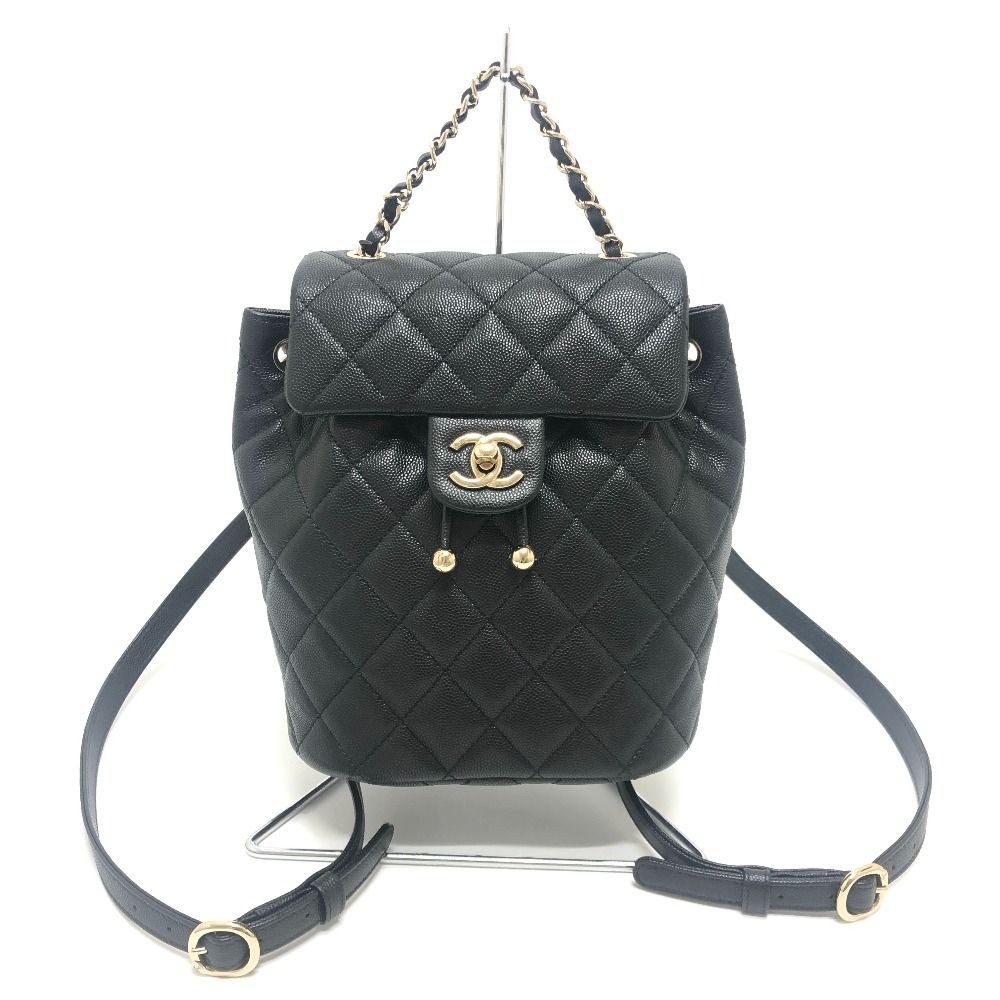 Chanel Backpack Quilted CC Logo Caviar Leather Black