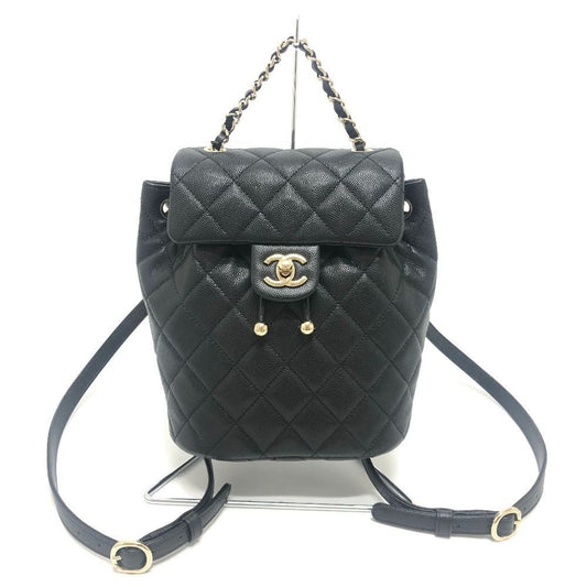Chanel Backpack Quilted CC Logo Caviar Leather Black