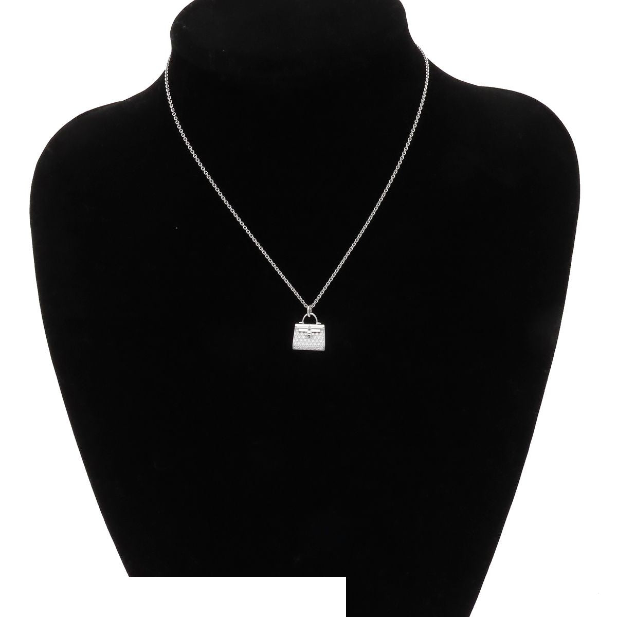 Hermes Amulette Kelly Pendant White Gold 18K Diamond Pave Necklace — view 8