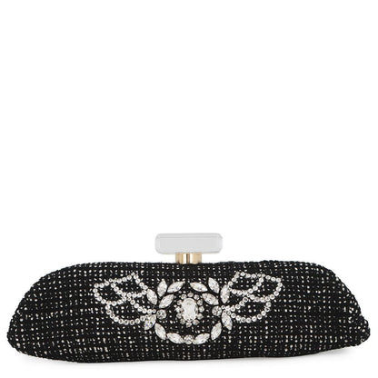 Chanel Clutch CC Logo Bijou Crystal Tweed Party Black