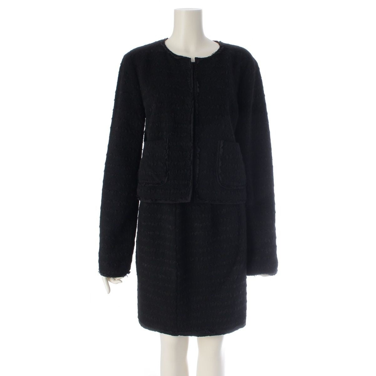Dolce & Gabbana Wool Mohair Blend Collarless Jacket Skirt Set Black 44