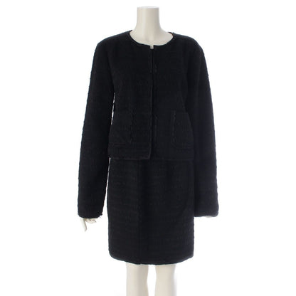 Dolce & Gabbana Wool Mohair Blend Collarless Jacket Skirt Set Black 44