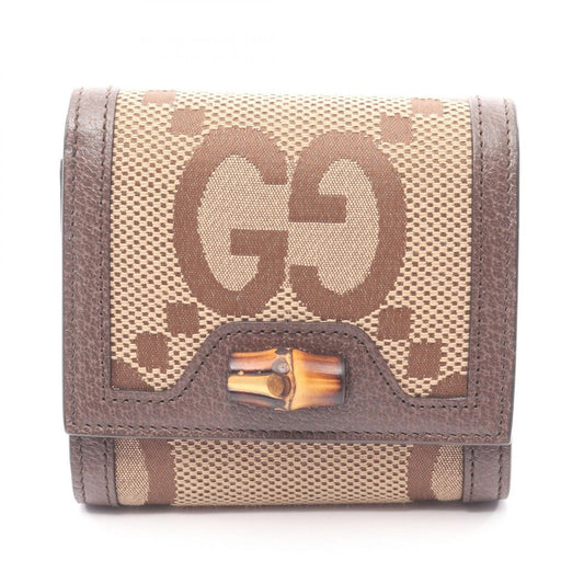 Gucci Bifold Wallet Bambu Jumbo GG Beige Dark Brown Canvas Leather