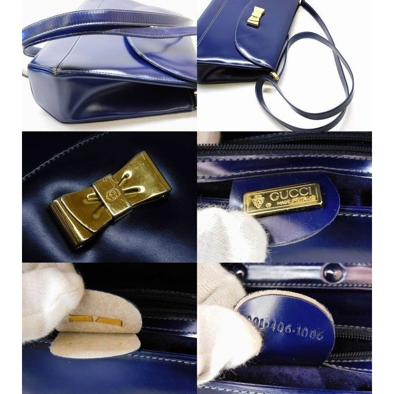 Gucci Vintage Leather Navy Shoulder Bag Ribbon — view 4