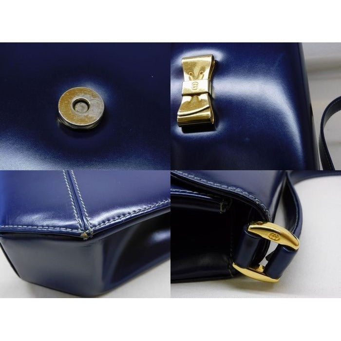 Gucci Vintage Leather Navy Shoulder Bag Ribbon — view 5