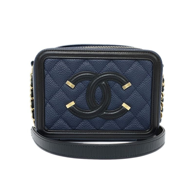 Chanel CC Filigree-chain Shoulder Bag Navy-gdhardware Quilted