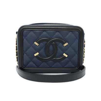 Chanel CC Filigree-chain Shoulder Bag Navy-gdhardware Quilted