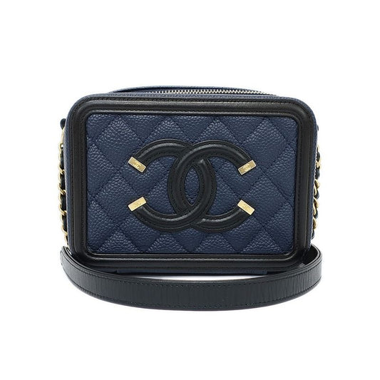 Chanel CC Filigree-chain Shoulder Bag Navy-gdhardware Quilted