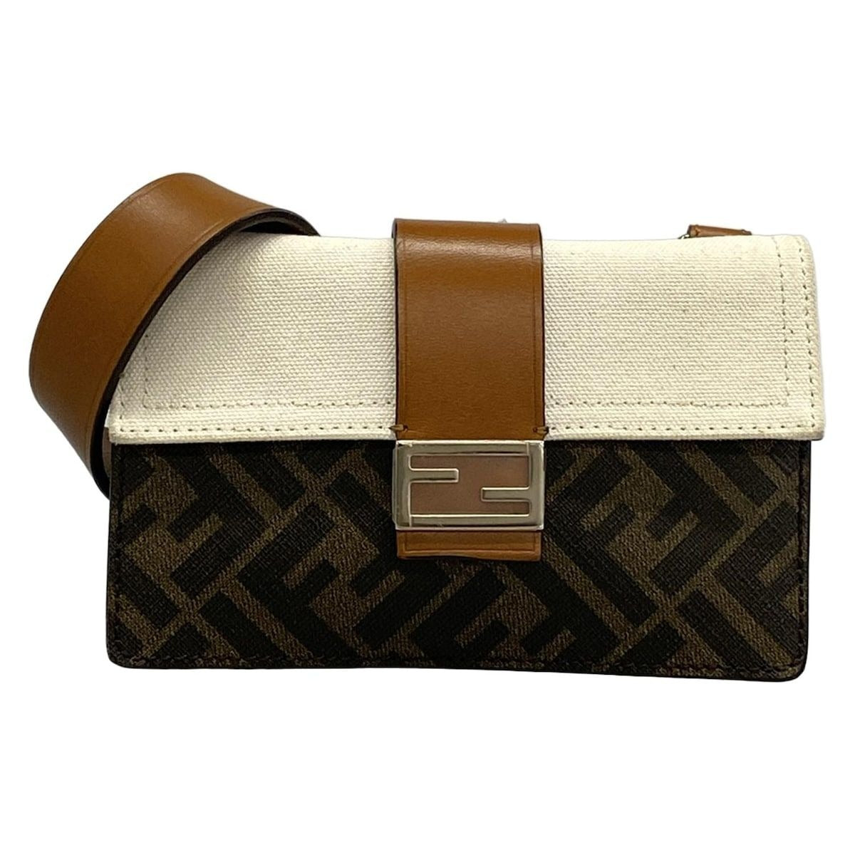 Fendi Shoulder Bag Baguette Slim Zucca Pattern Dark Brown Ivory Multi 2-Way