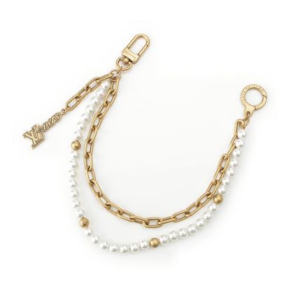 Louis Vuitton Logo Pearl Chain Belt Bag Charm Gold White