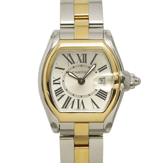 Cartier Roadster SM Watch Date Silver 18k Yellow Gold Quartz