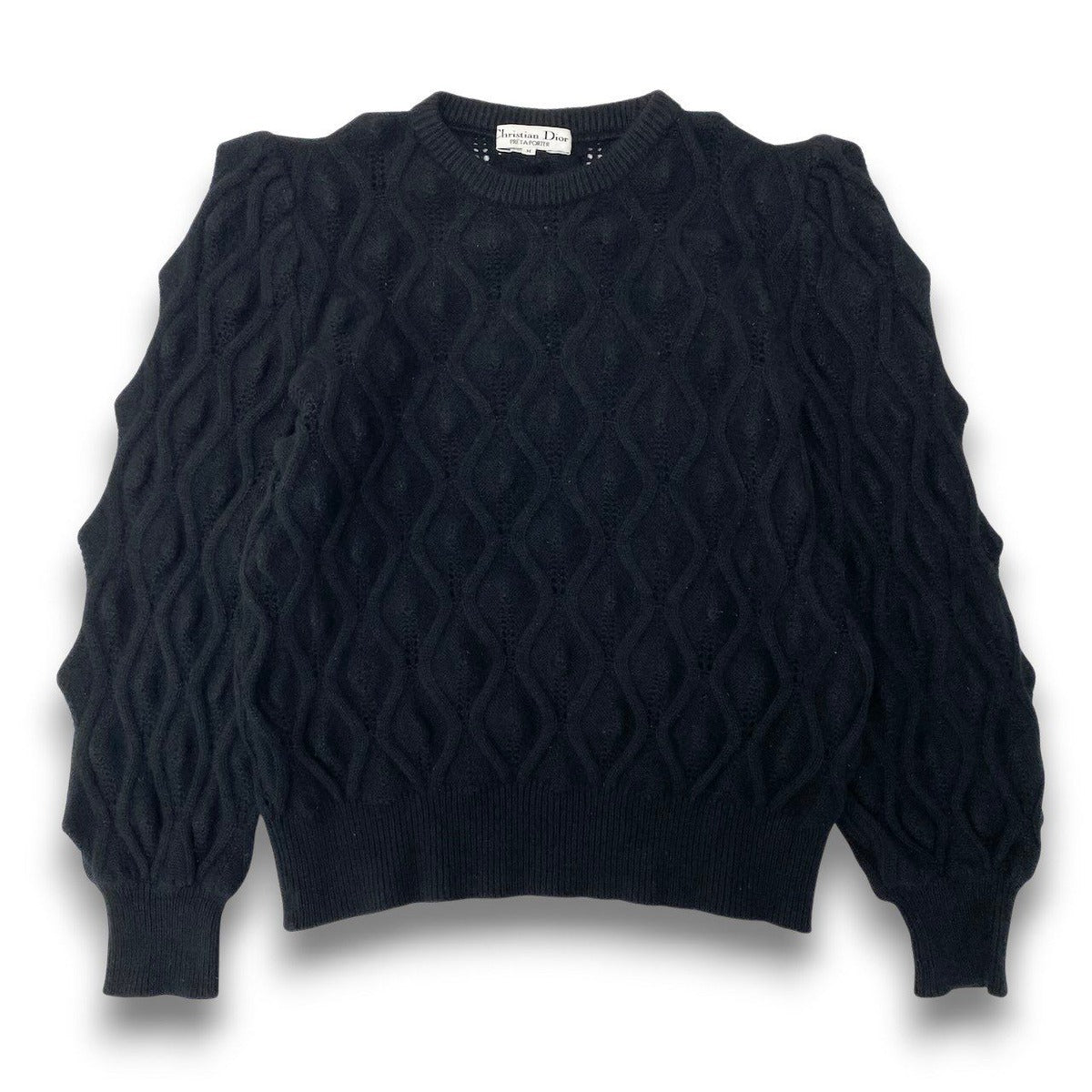 Dior Long Sleeve Knit Cable Sweater Top M Black — view 2