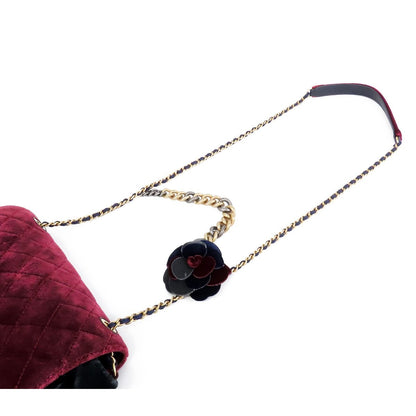 Chanel CC Logo Flap Bag Chain Bordeaux Navy Black Gold Silver Velour Camellia — view 4