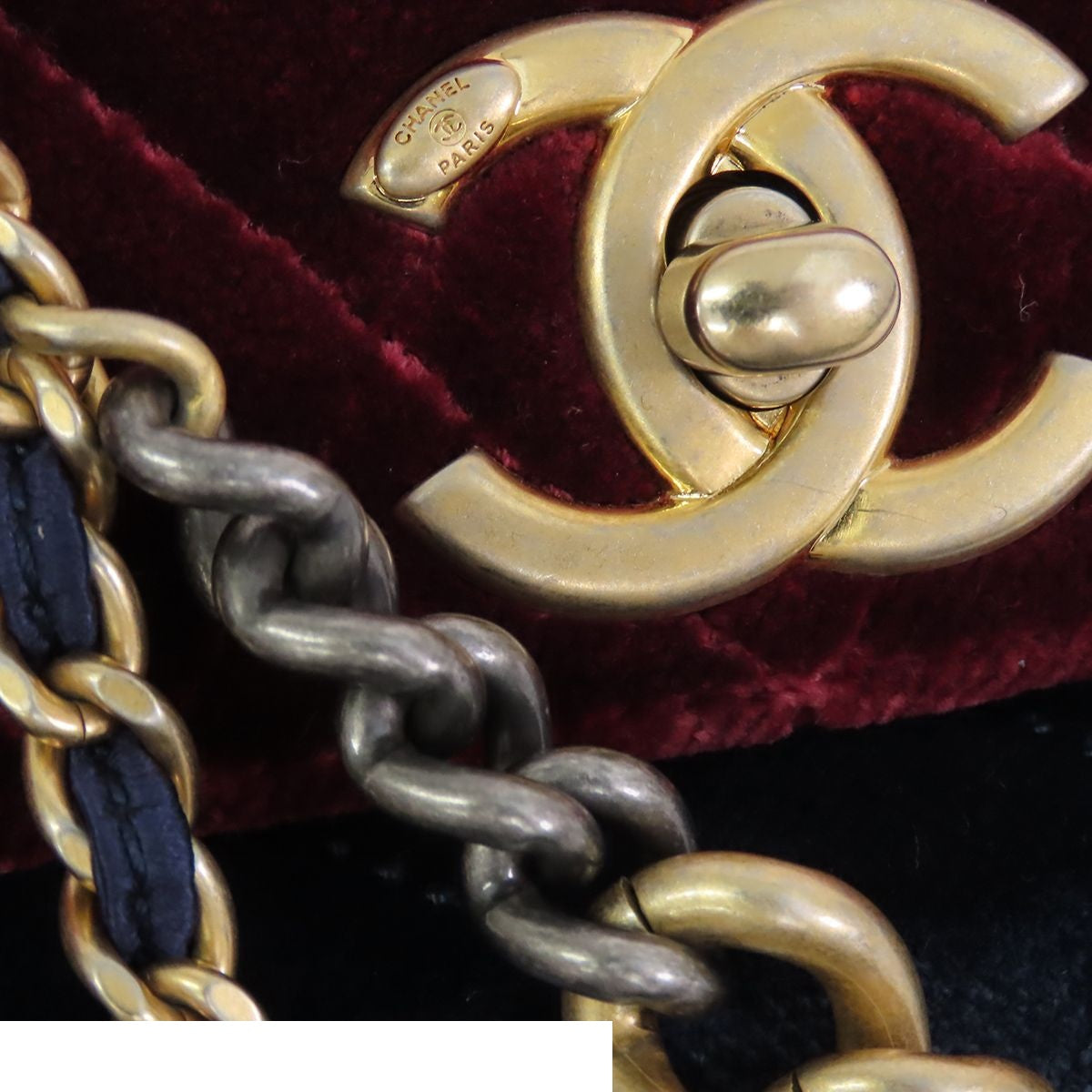 Chanel CC Logo Flap Bag Chain Bordeaux Navy Black Gold Silver Velour Camellia — view 6