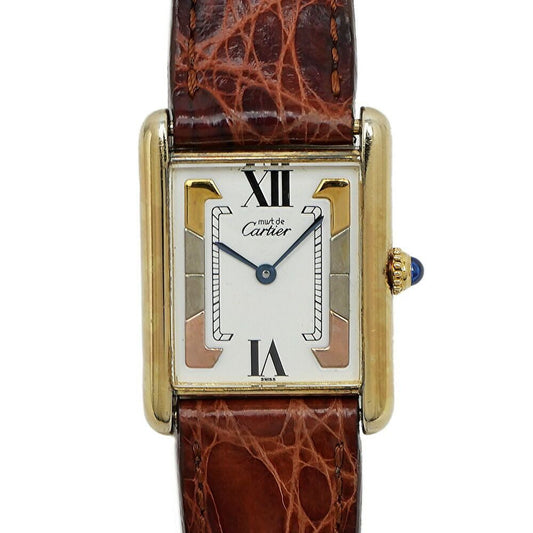 Cartier Must Tank LM Vermeil White Trinity 925 Quartz Boys Watch Overhauled