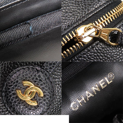 Chanel Vanity Bag Black Gold Caviar Leather CC Logo Handbag — view 8