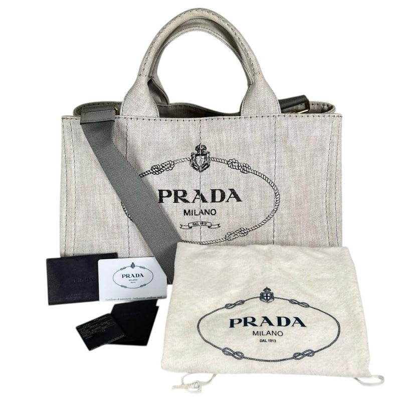 Prada 1 Bg642 Canvas Tote Bag Canapa Bianco
