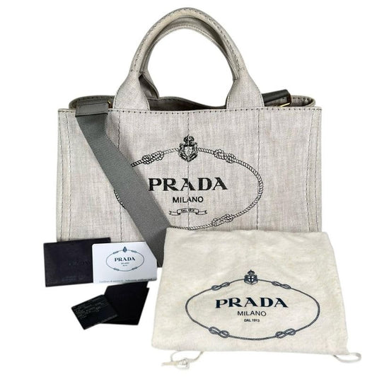 Prada 1 Bg642 Canvas Tote Bag Canapa Bianco
