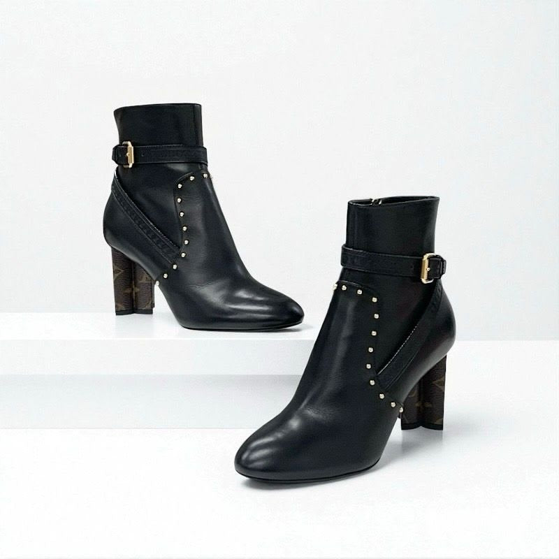 Louis Vuitton Silhouette Line Monogram Boots Short Shoes Leather Black