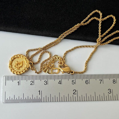 Christian Dior Vintage DIOR Gold Plated Necklace Medallion