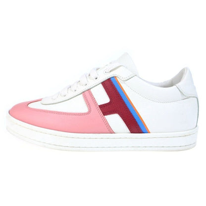 Hermes Boomerang Leather Lace Up Sneakers White Pink