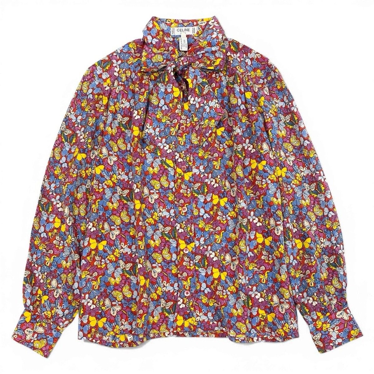 Celine Ed7 Vintage Butterfly Pattern Silk Shirt Blouse 40